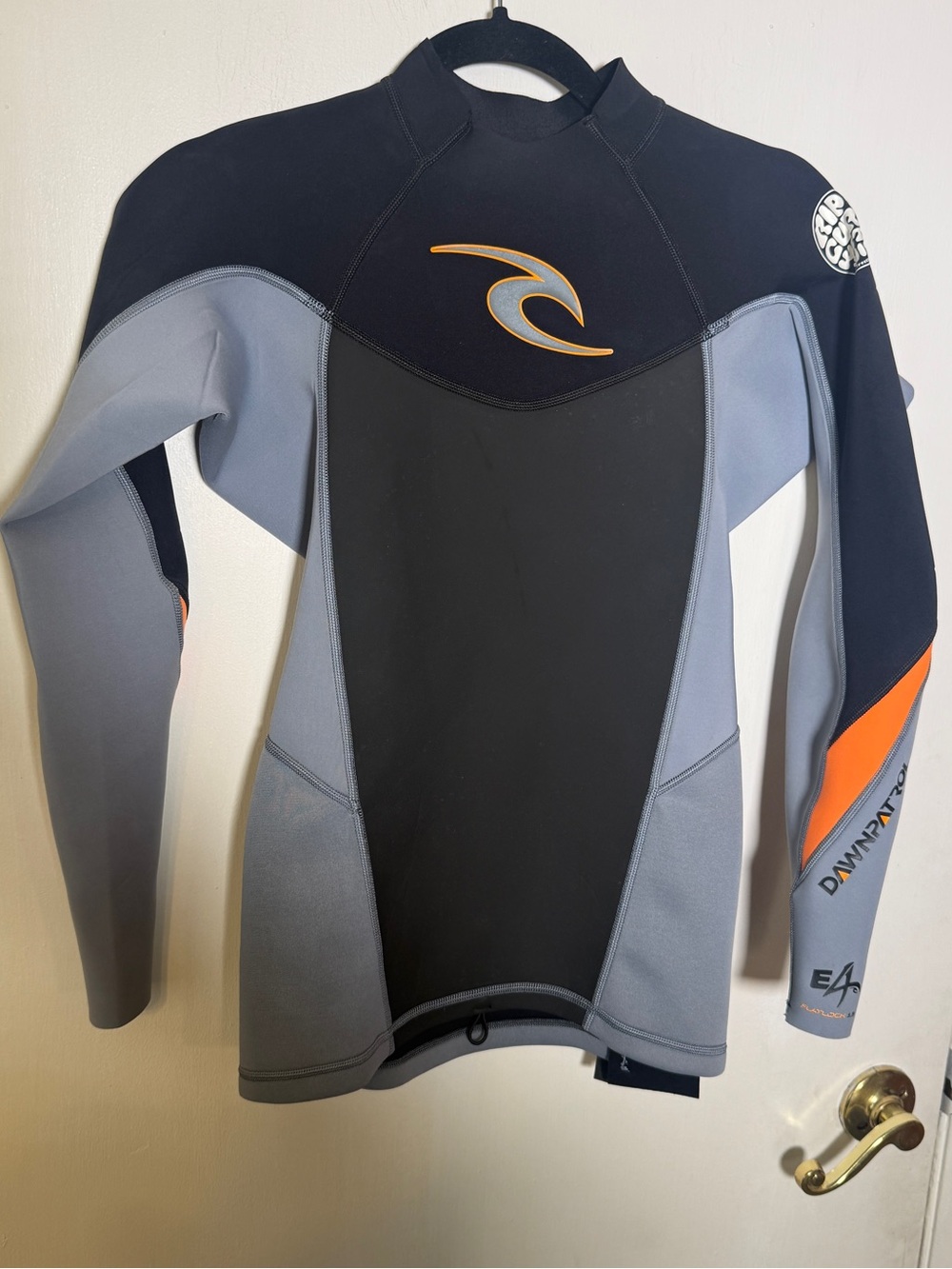 Rip Curl Men's Black, Gray & Orange Long Sleeve Swim Rash Guard Medium